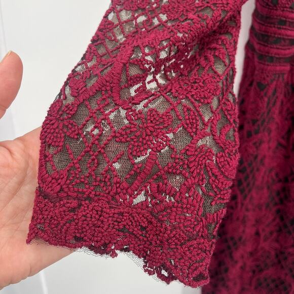 Tadasho Shoji Too Crochet Mesh Dress 24Q Whimsigoth Burgundy Romantic Glam Lace - Picture 5 of 12